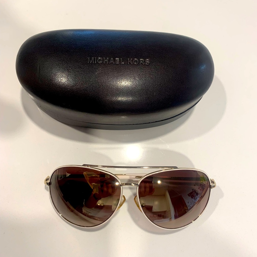 Michael Kors Gold Frame Aviator Sunglasses with Brown Gradient Lenses